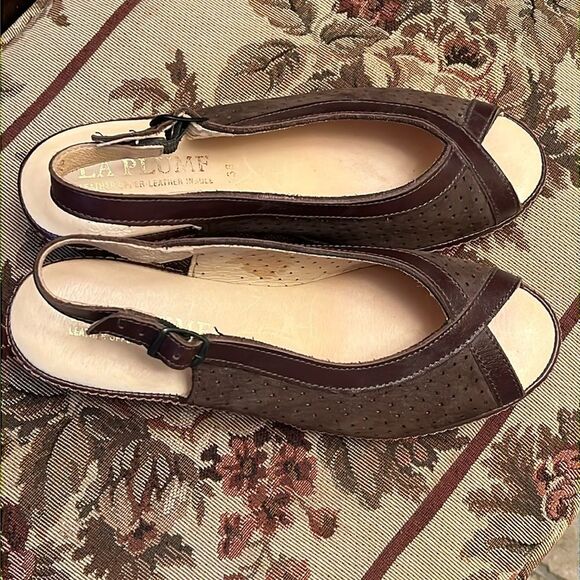 La Plume Leather Open Toe Sling Back Sandals Brown Ladies size 38 - Picture 2 of 16